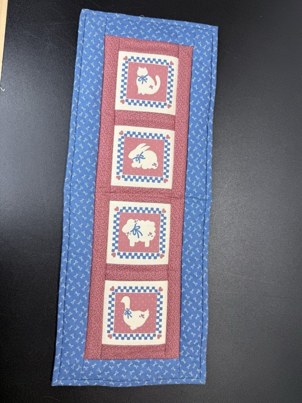 Handmade Quilt Wall Hanging Patchwork Pink Blue Farmhouse Sheep Goose Bunny Cat